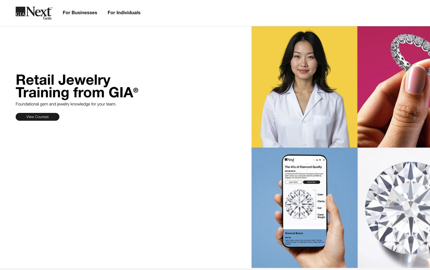 Screenshot of GIA NextGem — retail jewelry training