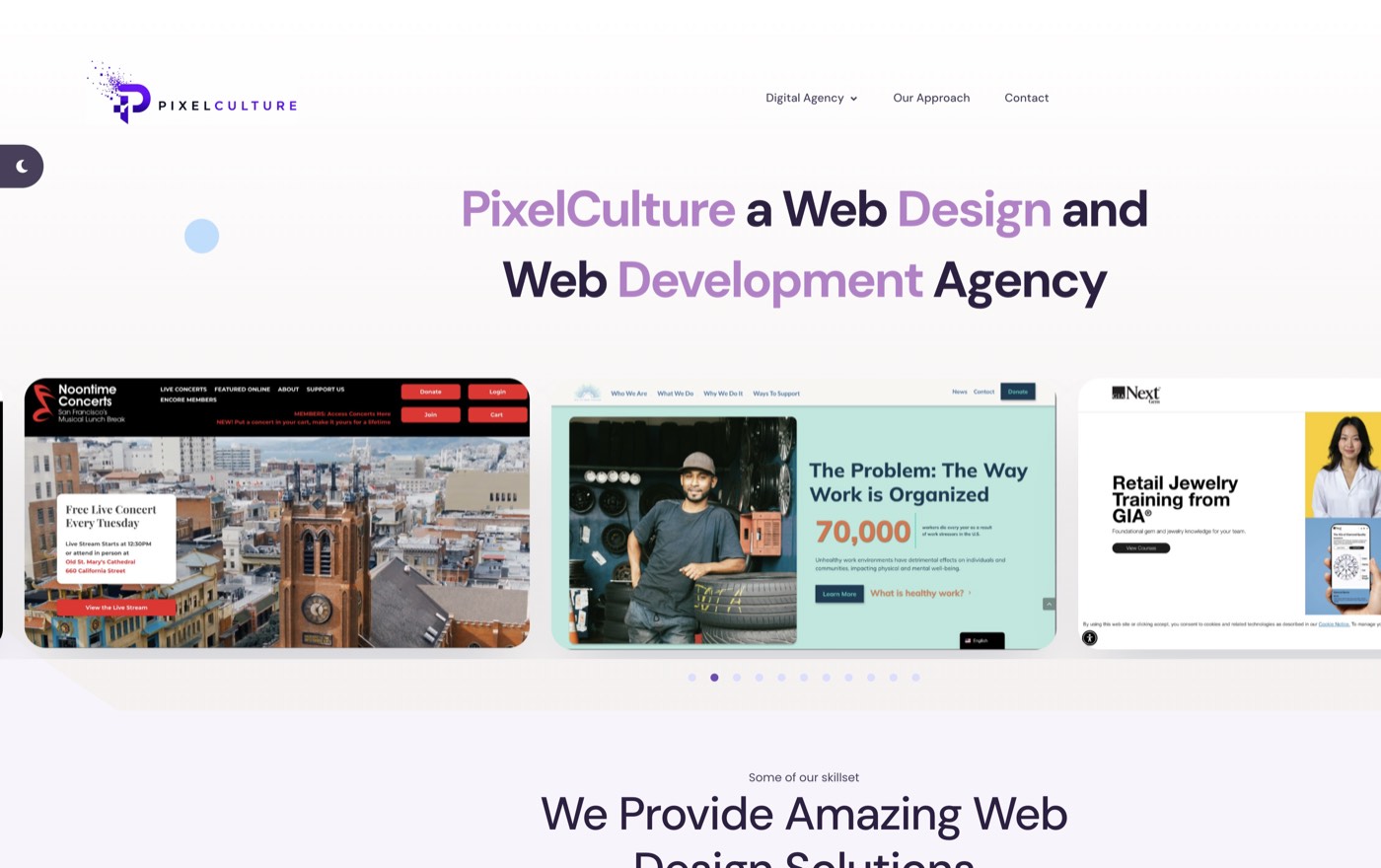 Screenshot of PixelCulture — web design and development agency