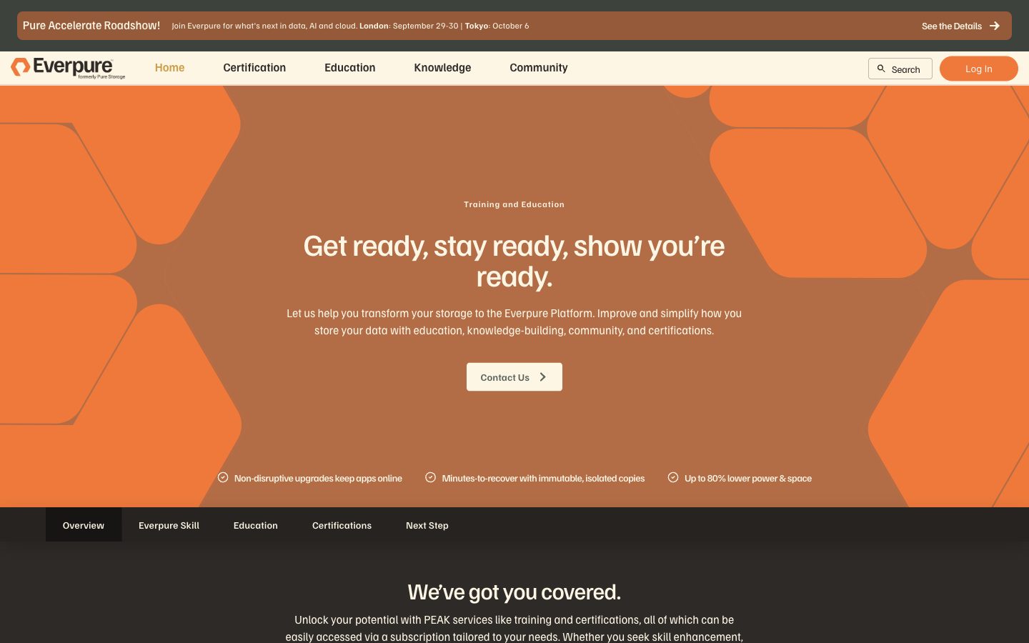 Screenshot of Pure Storage Academy — training catalog
